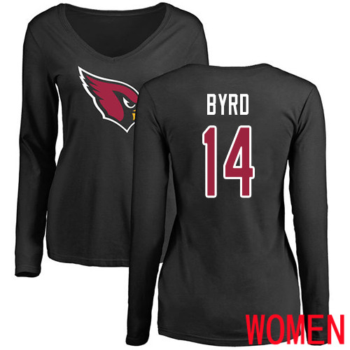 Arizona Cardinals Black Women Damiere Byrd Name And Number Logo NFL Football #14 Long Sleeve T Shirt